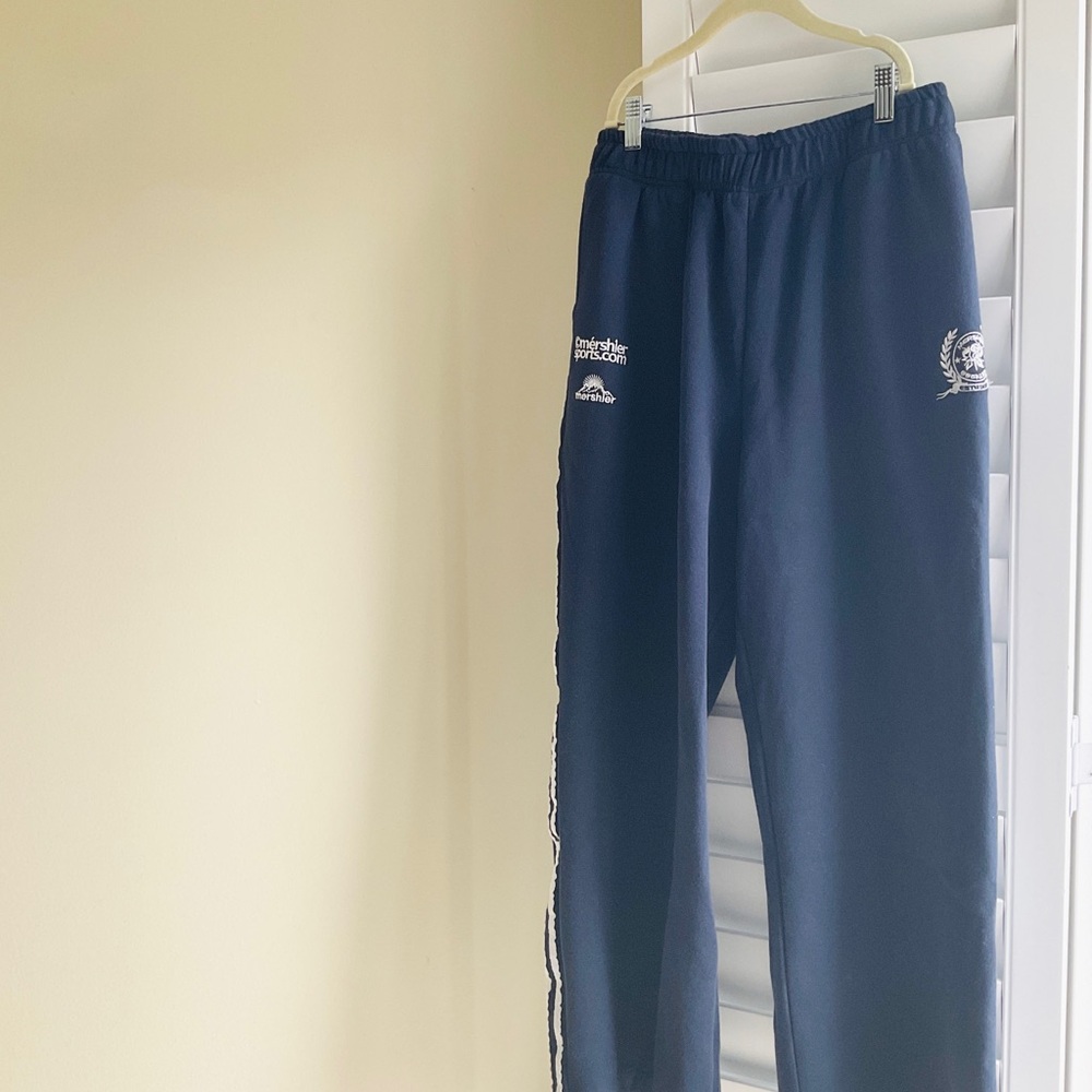 Navy Women's Athletic Track Pants with Side Stripe